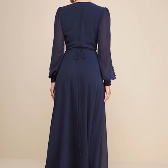 Lulu's Navy Wrap V-Neck Long Sleeve - Picture 3 of 5